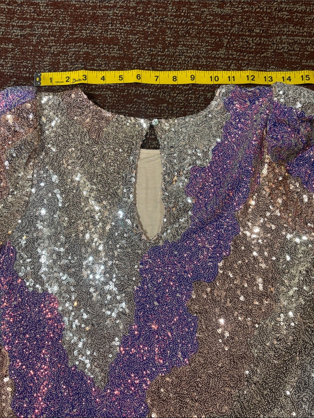 Anthropologie Saltwater luxe long sleeve statement sleeve metallic sequin crop S - Picture 15 of 16